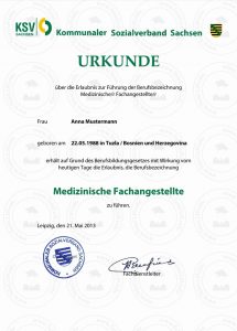 Krankenpflegerin Urkunde